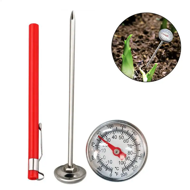 Compost Soil Tester Meter 127mm Measuring Probe Stainless Steel Thermometer Temperature Monitor for Garden Lawn Plant Pot Tools