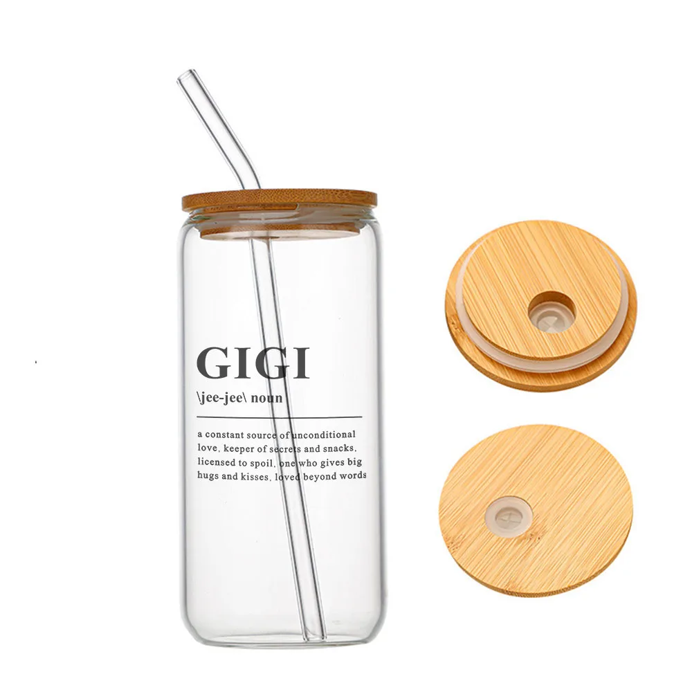 

Gigi Gifts for Grandma & Grandkids Glass For Heat Resistant High Drinking Cup With Straws Lids 16 oz