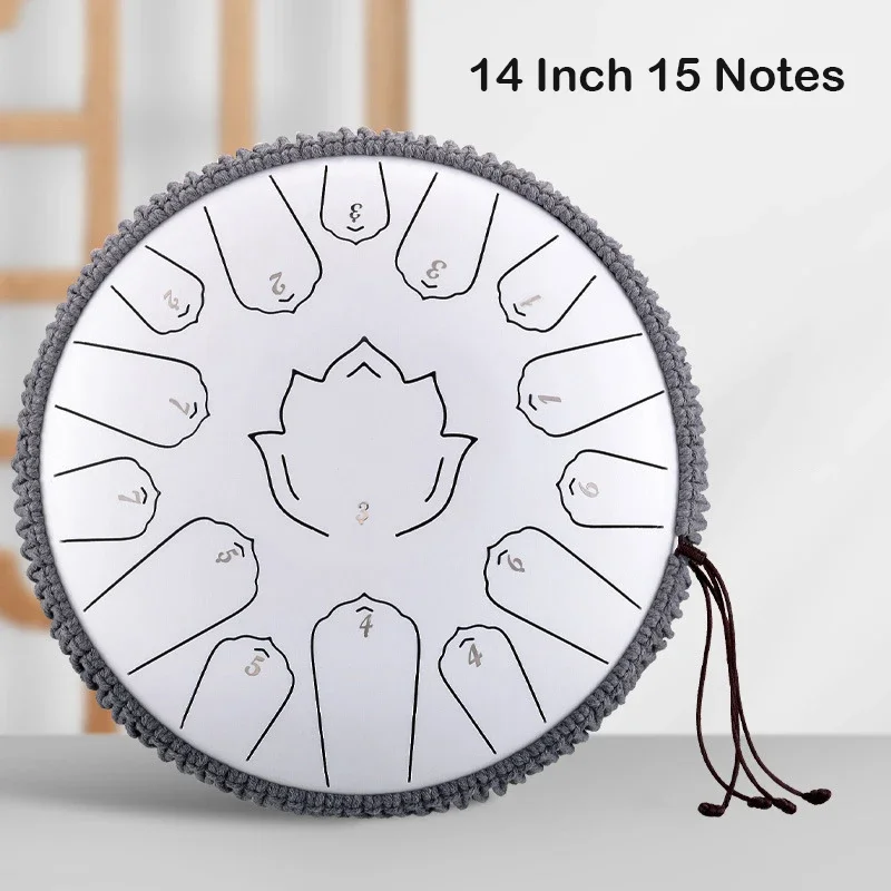 Hluru Steel Togue Drum 14 Inch 15 Notes Lotus Pattern C Tone Ethereal Drum Meditation Yoga Sport Percussion Instrument Tools