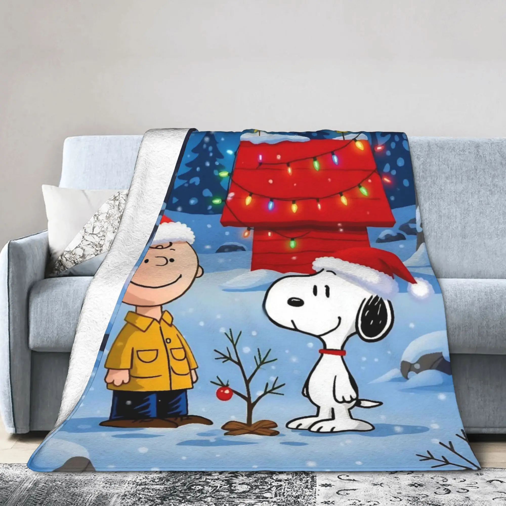 S-Snoopys Xmas Christmas Tree Blanket  Fuzzy Vintage Warm Throw Blanket for Chair Covering Sofa Summer
