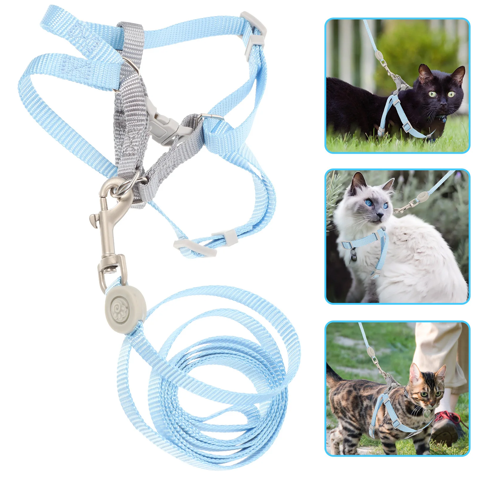 

1Set Cat Harness and Leash Set Escape Proof Wear-Resistant Polyester Small Large Kitten Walking Rope Adjustable Comfortable