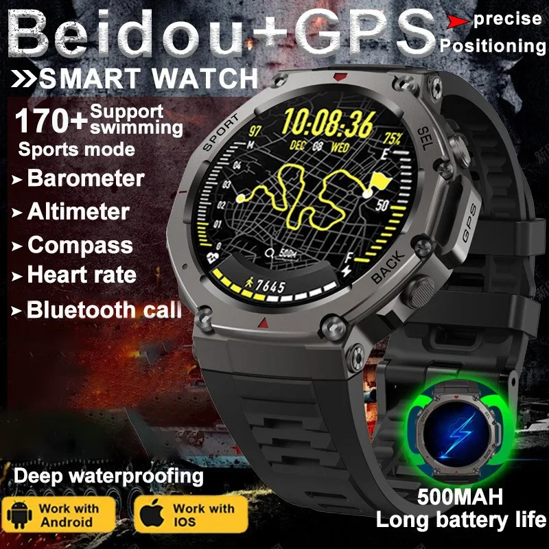 

For HUIAWE GPS Smart Watch Men 2025 NEW, 5ATM IP68 Waterproof Smart Watches Compass Altimeter Barometric 1.43'' AMOLED Bracelet