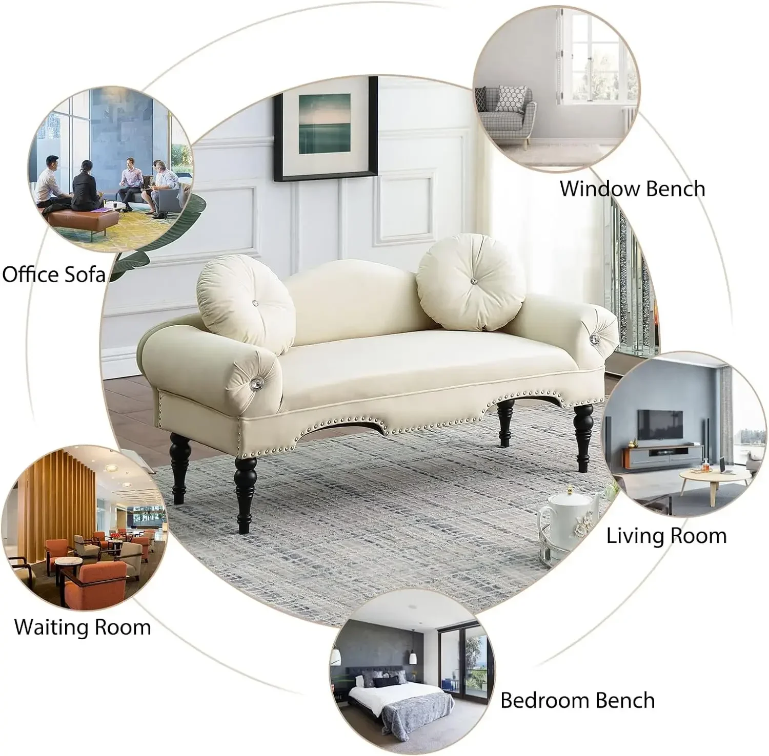 أريكة بمقعدين للمساحات الصغيرة، أريكة مخملية حديثة مقاس 54 بوصة، مقعد نافذة مدخل بجانب السرير #6