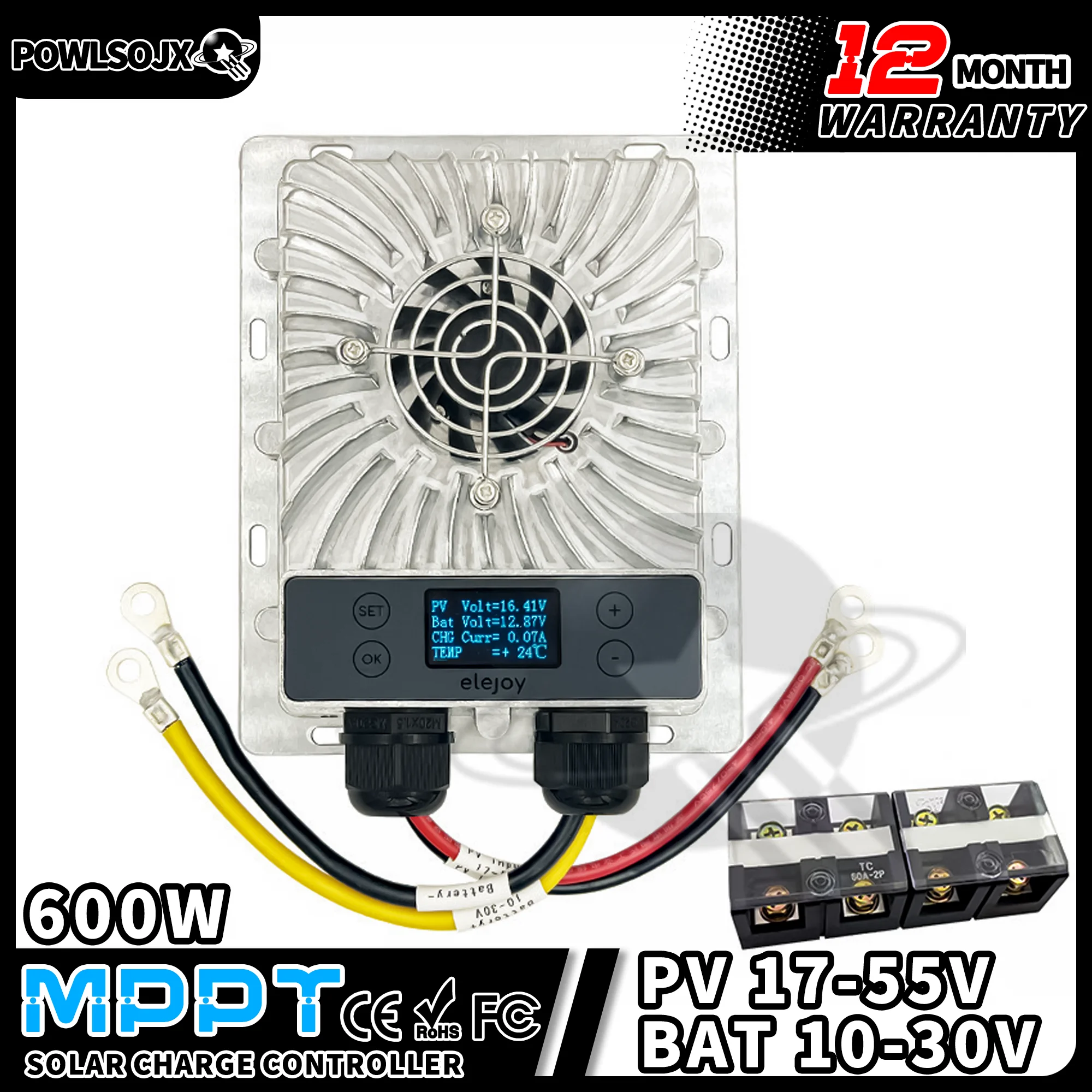 controlador de recarga de temperatura inteligente solar step up down mppt 1030v 2485v saida rastreamento em tempo real 1755v 200w600w 01