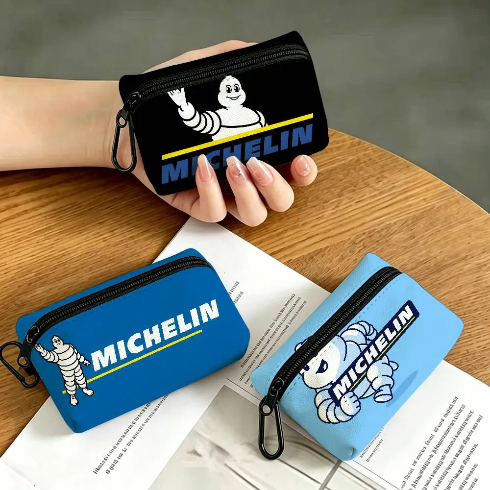 M-Michelins Logo Oxford Coin Wallet Detachable Carabiner Hook Compact Storage Bag For Outdoor Shopping Accessory