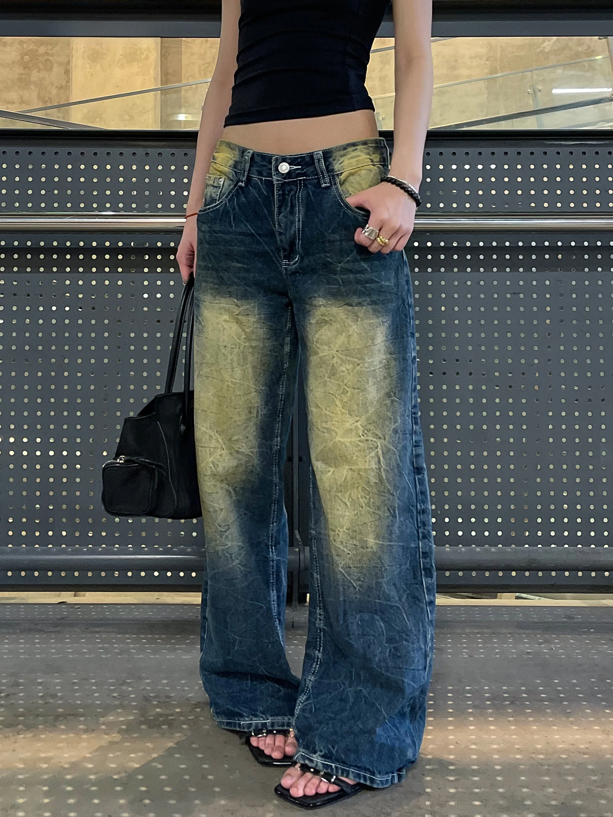 

American Washed Vintage Loose Casual Jeans Women's Retro CleanFit HighStreet Straight Leg Loose Fit Denim Pants