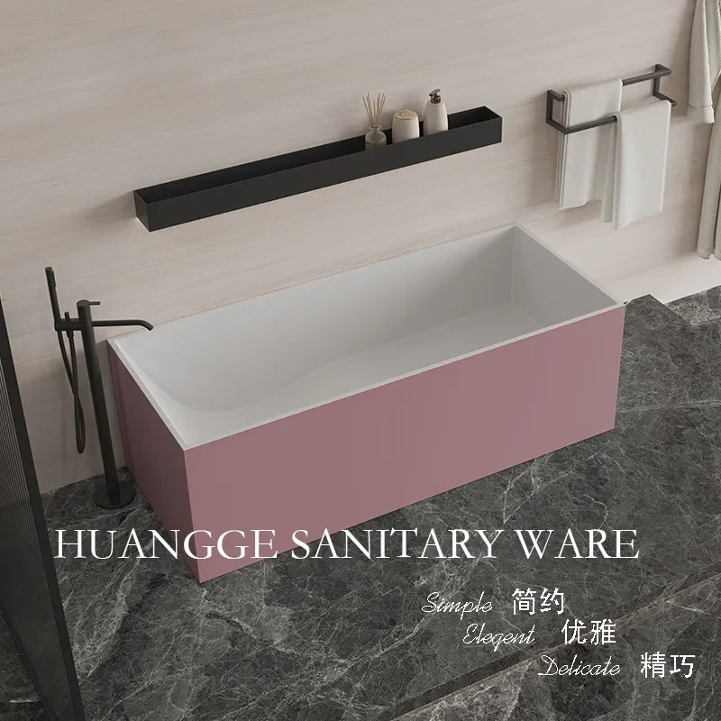 for Qimei Artificial Stone Bathtub Pink Rectangular Basin for Homestay Hotel Romantic Girl Bathroom Soaking Tub