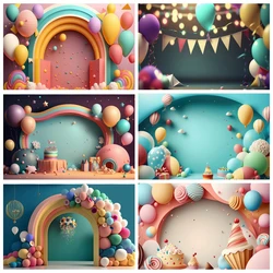 Baby Birthday Backdrop for Girl Boy First Birthday Party Cake Smash Boho Balloon Photography Background Photo Studio Props