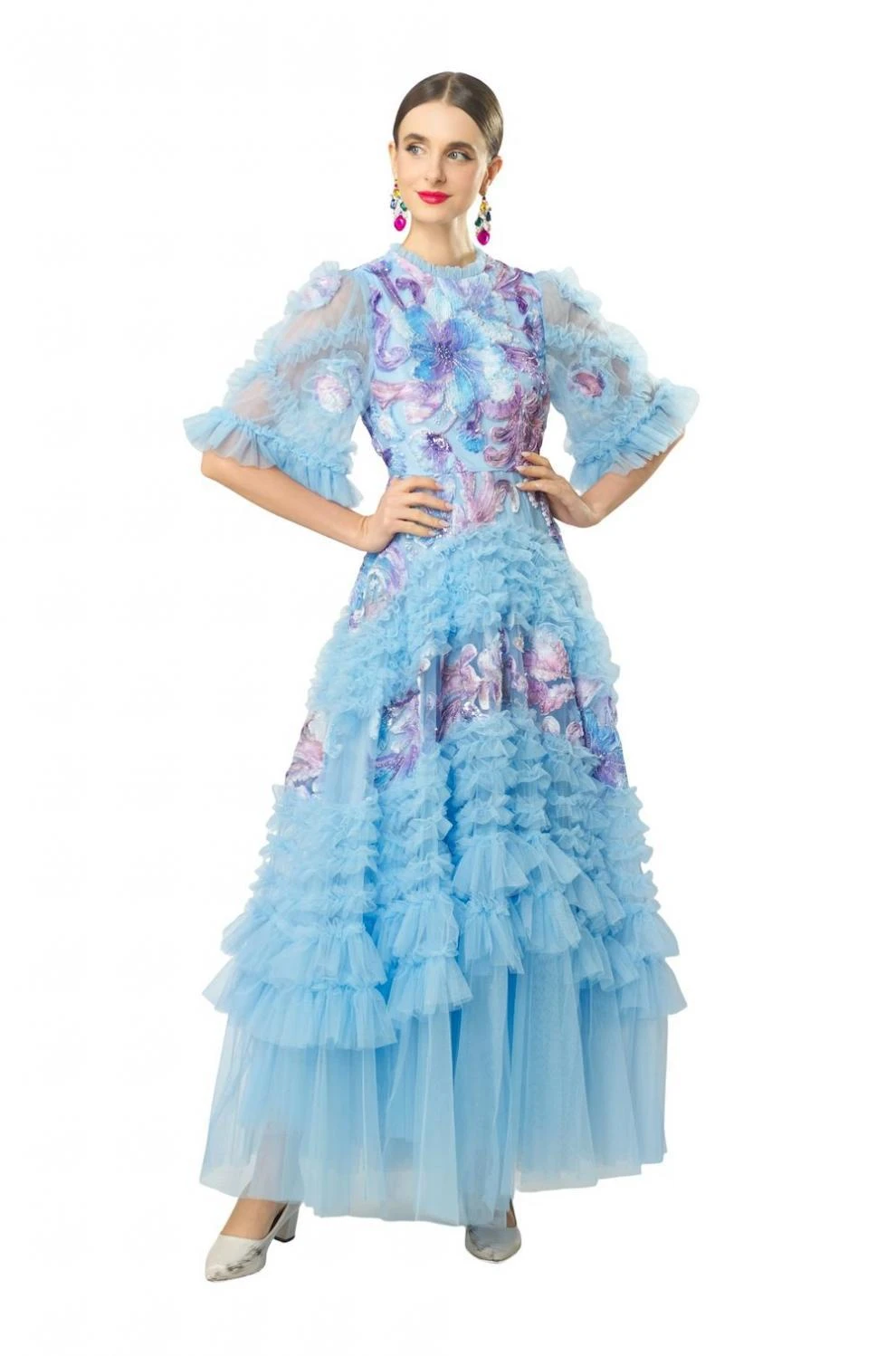 3D Flower Nail Bead Sequin Mesh Dress Princess Style Dress For Women Gradient Color Banquet Evening Gown 2026 new traf