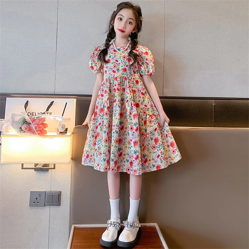 

Girls Summer dress 2024 new CuHK children Korean princess dress 6-12 years old 15 years old floral dress