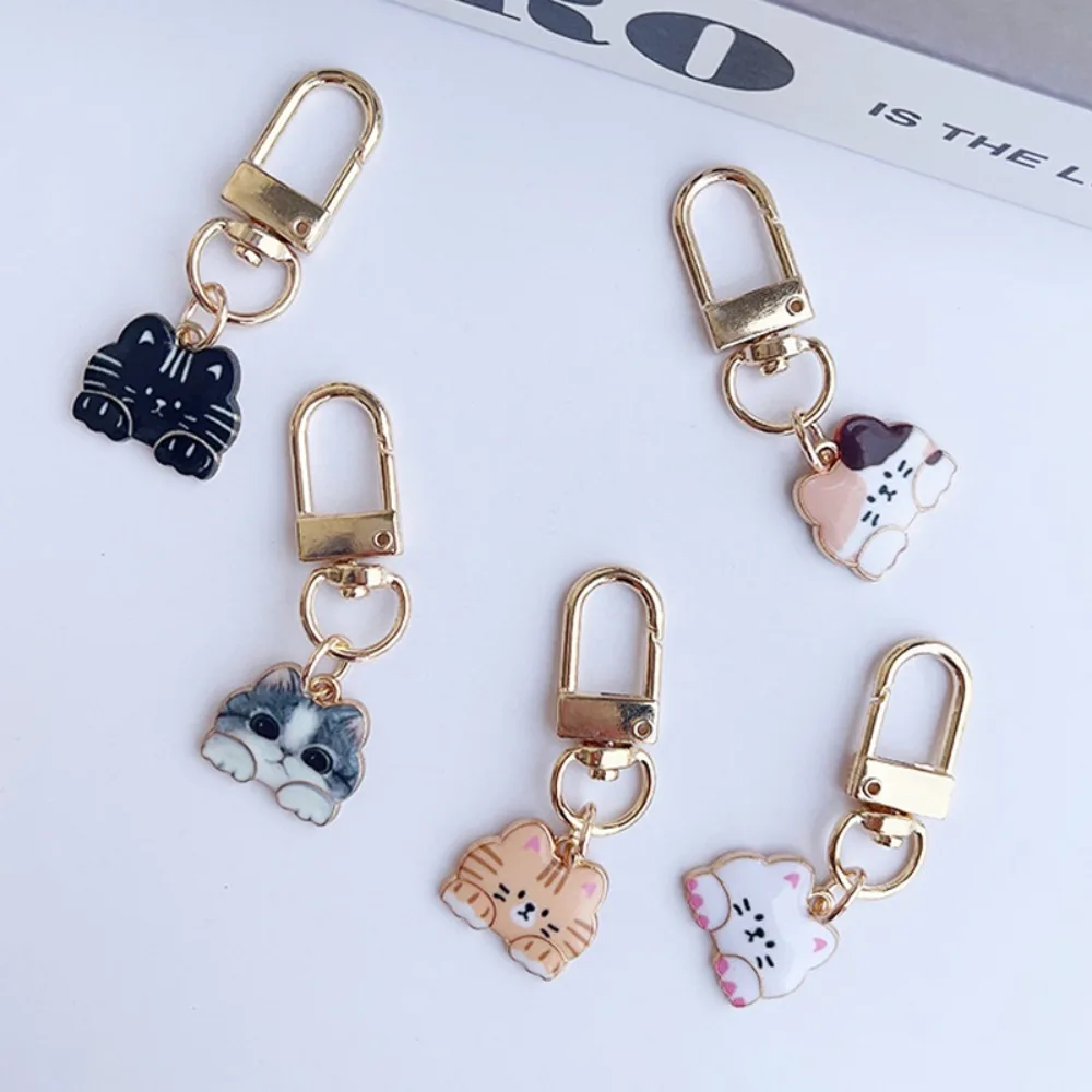 Cute Cartoon Cat Key Chain Enamel Animal Pendant Colorful Cats Car Key Holder Metal Charms Key Ring Backpack Decor Friends Gift