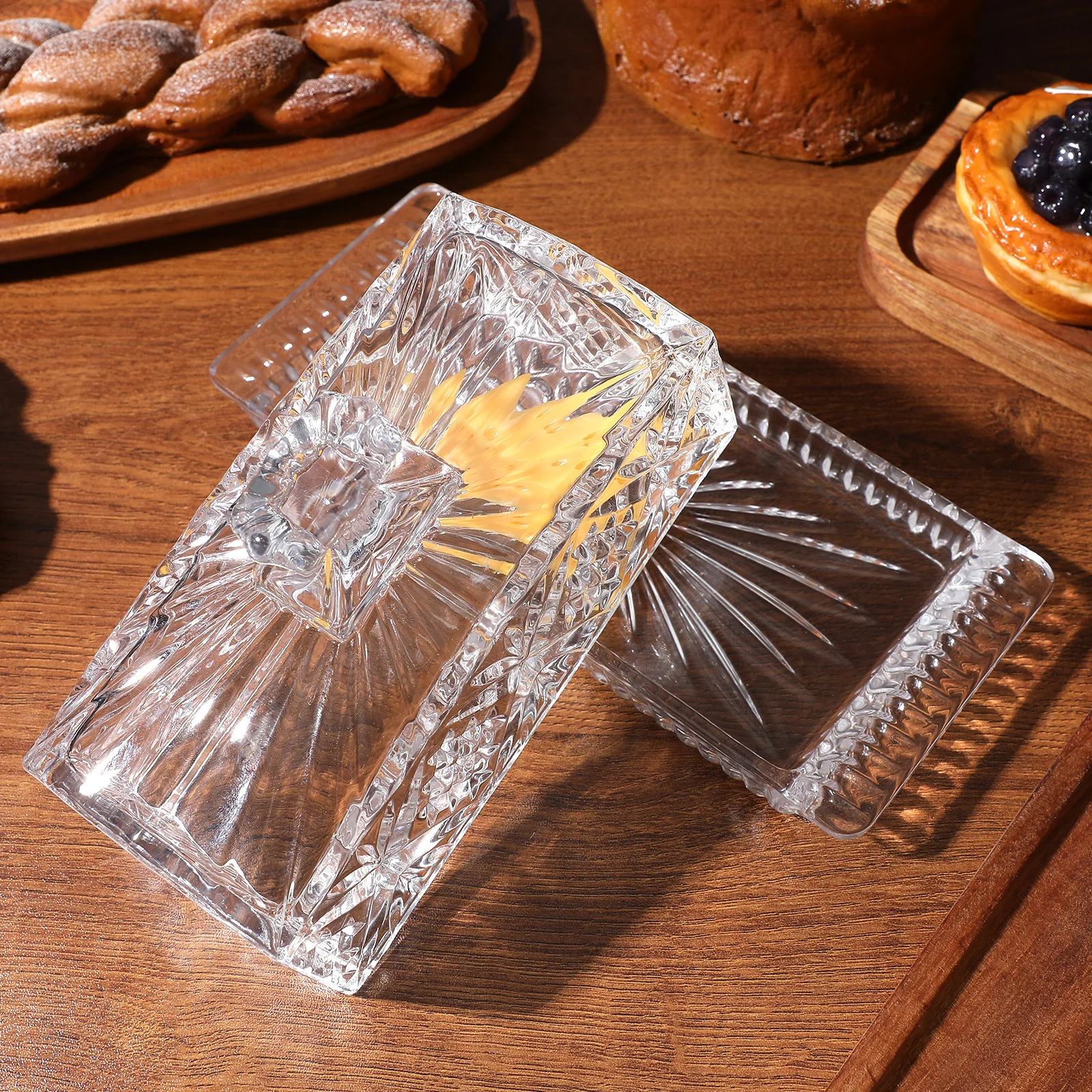 

Butter Dish with Lid Clear Glass Vintage European Cover for Refrigerator Food Storage Containers