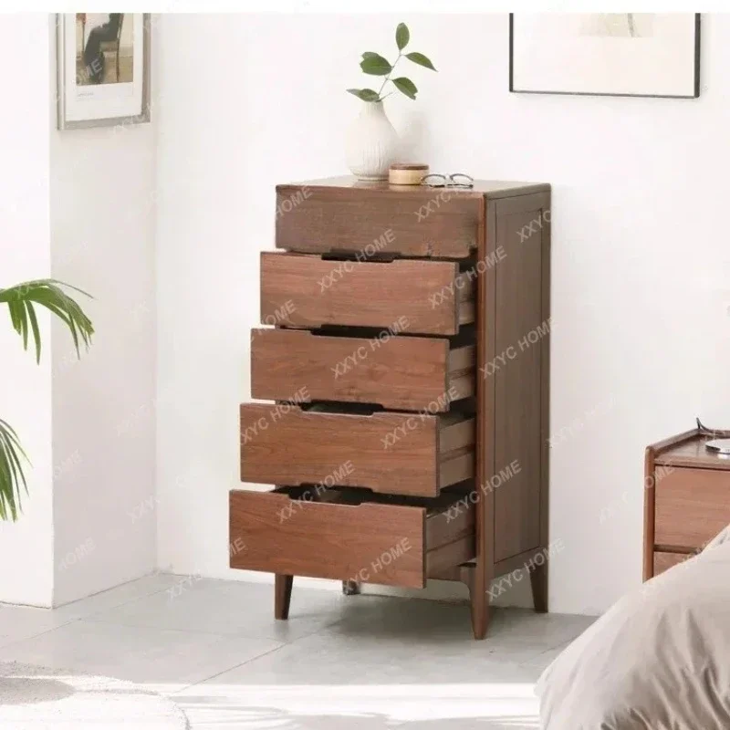 A  Solid Wood Chest Of Drawers Simple Modern Drawer Black Walnut Storage Cabinet