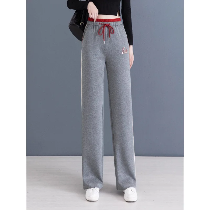 

Gray Women's Sweatpants Autumn High Waist Loose Fashion Wide Leg Pants Draped Casual Straight Leg Sweatpants