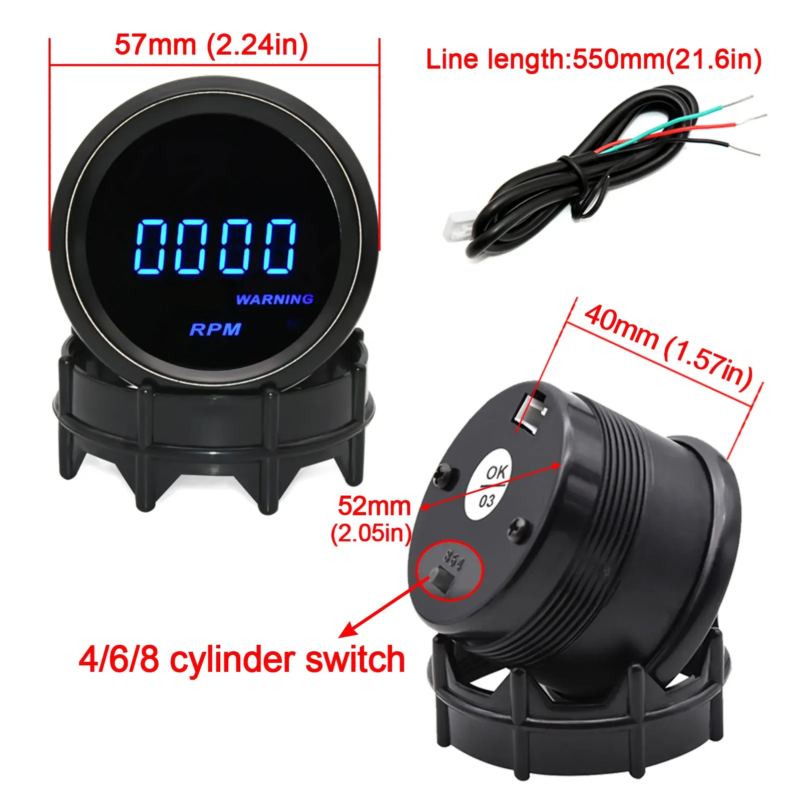 52mm Universal Car Tachometer RPM Water Temp Oil Temp Oil Pressure Gauge Turbo Boost Gauge Voltmeter Turbo Boost Gauge PSI BAR