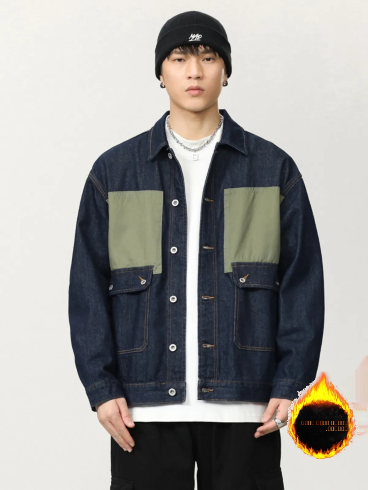 

Retro American Workwear Men's Long Sve Loose Fit Faionable Fce Lined Denim Jaet for Autumn Winter Youth Sle