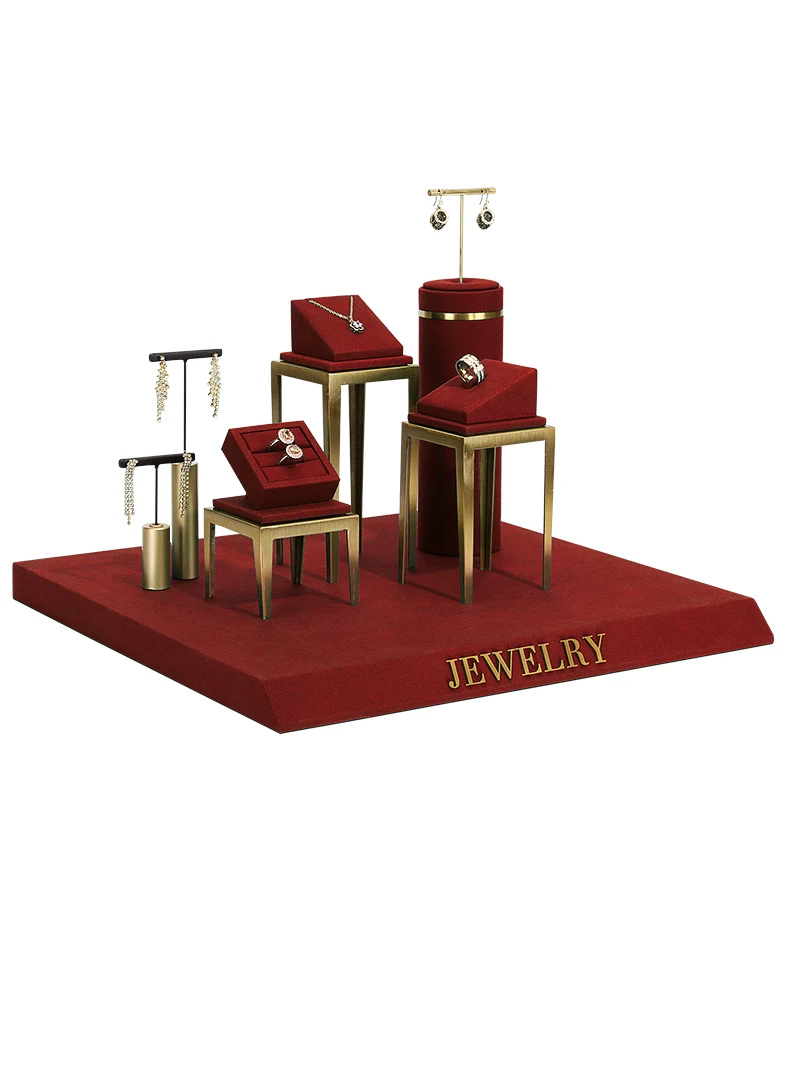 Jewelry Display Frame Necklace Display Window Portrait Wine Red High-Grade Metal Ring Earring Jewelry Display Frame