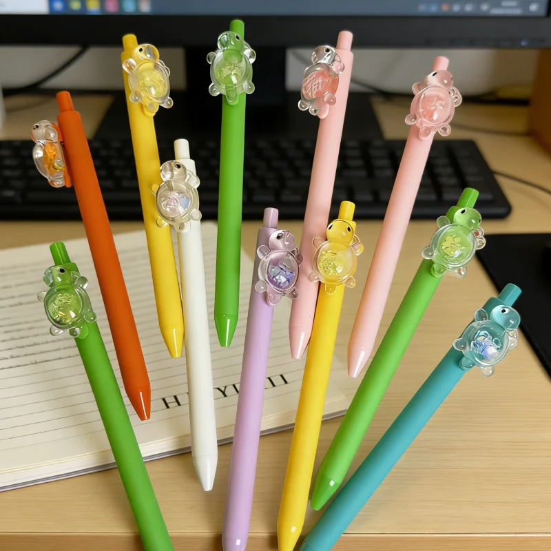 3/6 Pieces in Random Colors, Turtle-Shaped Black Gel Pens, Press-Type Ballpoint Pens, Colorful Turtle-Shaped Gel Pens, Great Gift Items