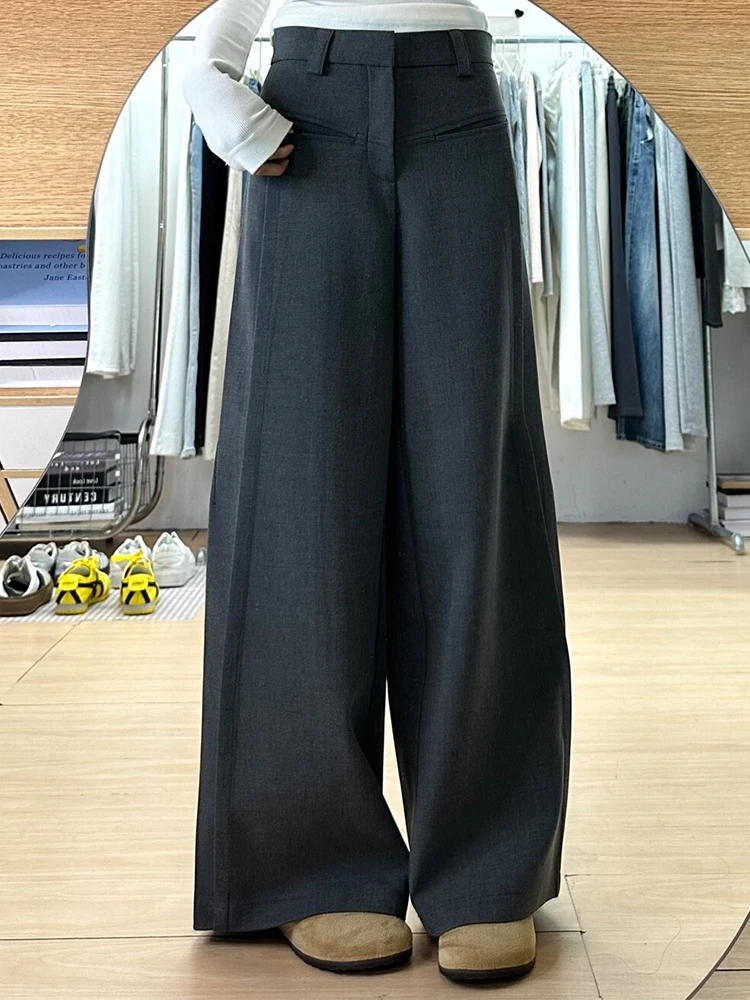 ハイウエスト ドレープ ワイドレッグパンツ レディース カジュアルパンツ 春 2025 通勤 スリット入り ストレートカット ルーズフィット