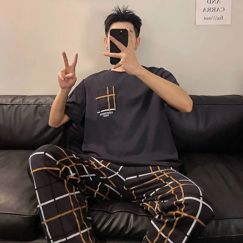 Pajama Pants Set Short Sleeve Pants Men's Clothing Homewear Spring Summer Outer Wear Simple Comfortable Casual Fashionable Loose