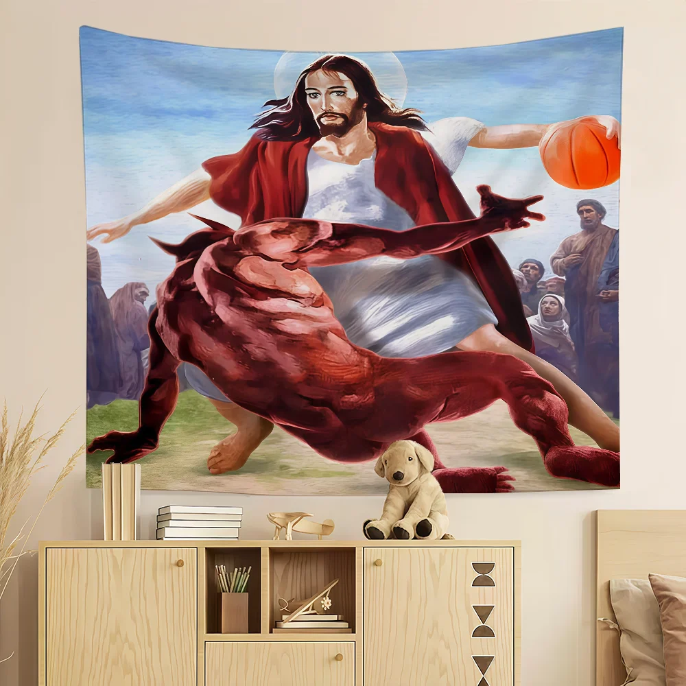 Jesus Vs Satan Flag Room Decoration Wall Tapestry Hanging Aesthetic Bedrooms Advertising Banner