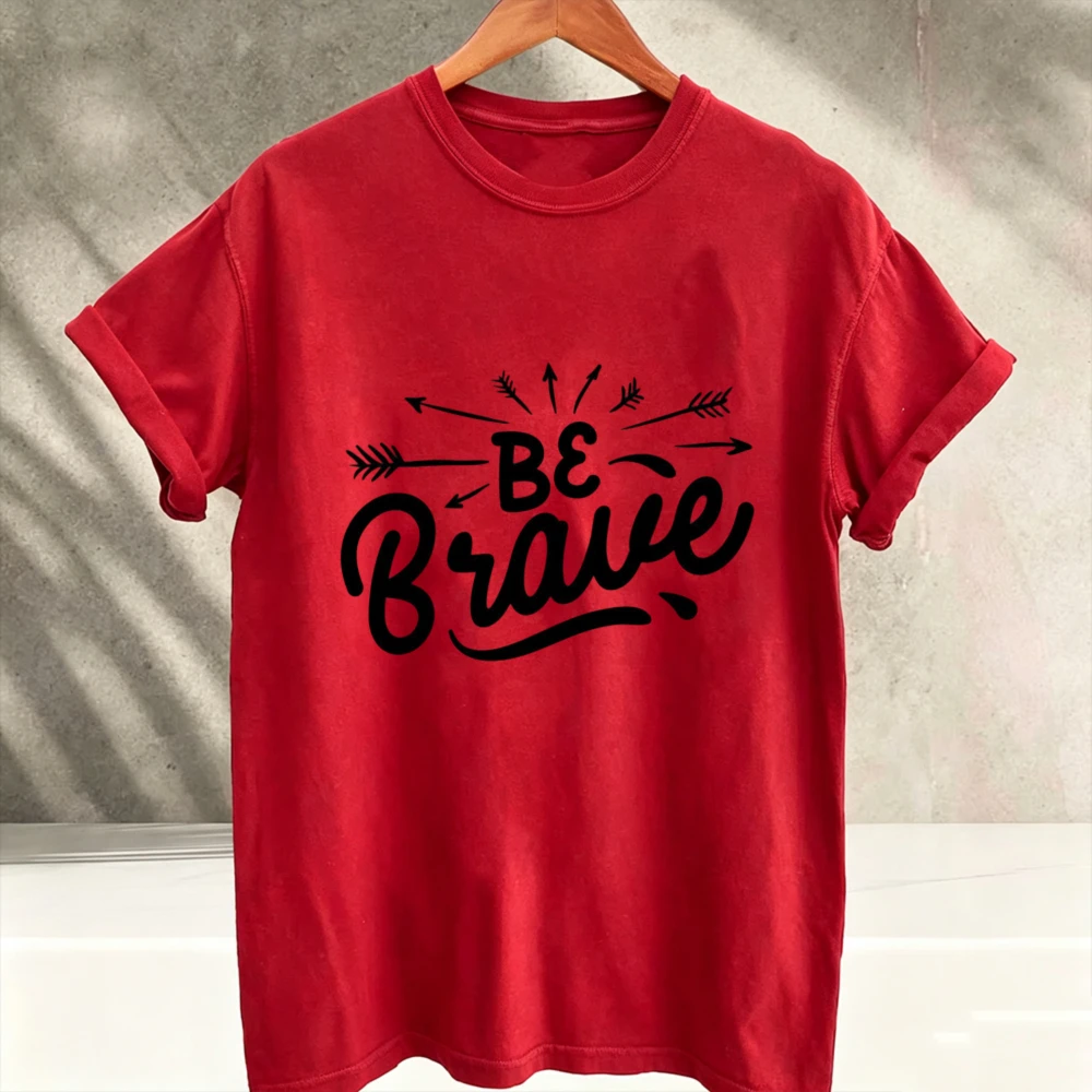 Be Brave Inspirational Arrow Letter Graphic T‑Shirt Men Positive Motivational Quote Print Tee Casual Crew Neck Short Sleeve Tops