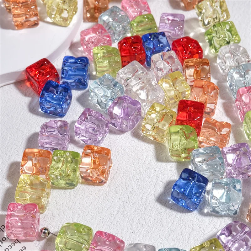 

New arrived 100pcs/lot 10mm color print geometry square shape resin straight hole beads diy jewelry garment accessory