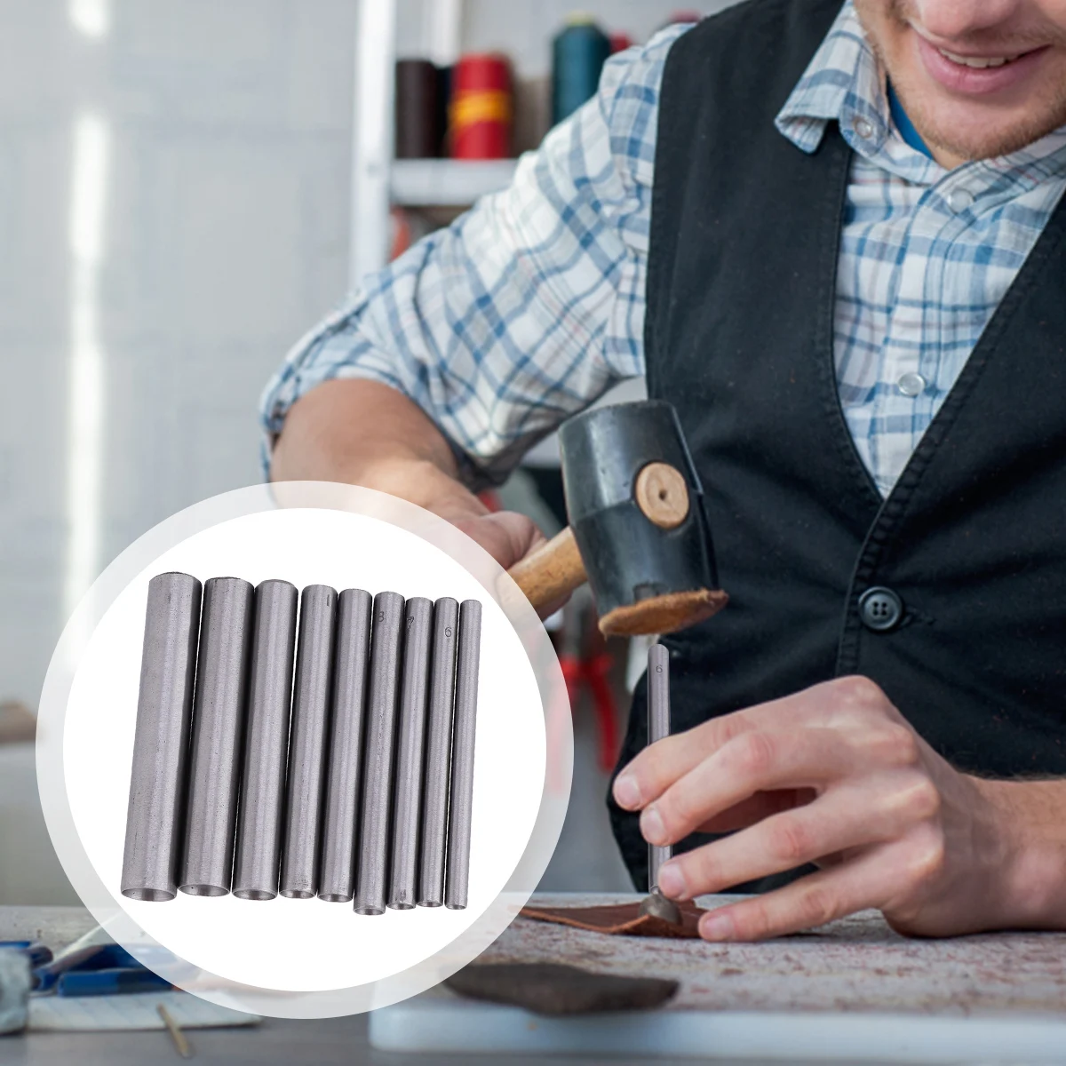 

9pcs Rivet Punch Set Stainless Steel Hollow Craft Tool Belt Holes Maker Hole for Gaskets Vinyl Repair