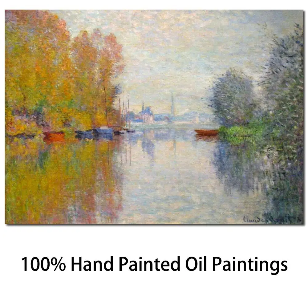 

Canvas Art Claude Monet Landscape Painting Handmade Oil Artwork Autumn Seine Argenteuil Modern Bedroom Wall Decor High Quality