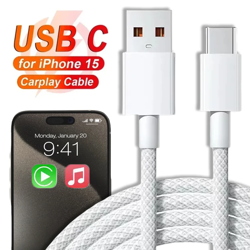 22.5W USB C Fast Charging Cable Nylon Braided USB A To Type C Data Cord for Apple Carplay IPhone 15/15 Pro/15 Pro Max/15 Plus