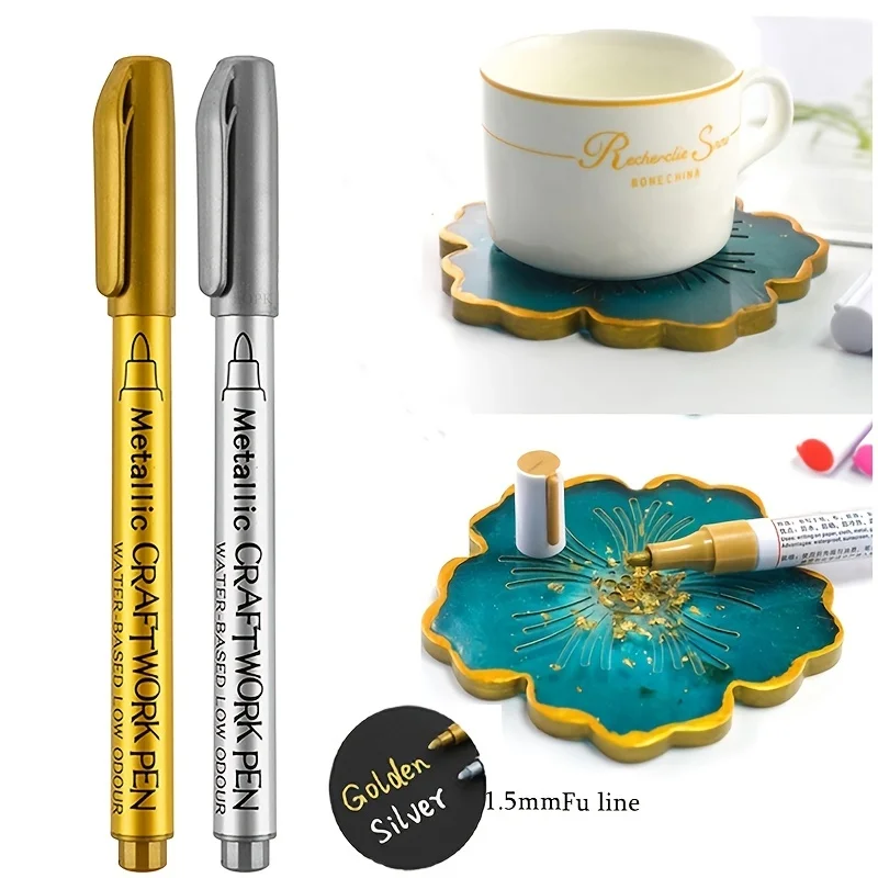 Metallic Craftwork Pen Gold Silver Marker Tip Permanent Art Marker For Glass Wood Ceramic Fabric Painting DIY Craft Supplies