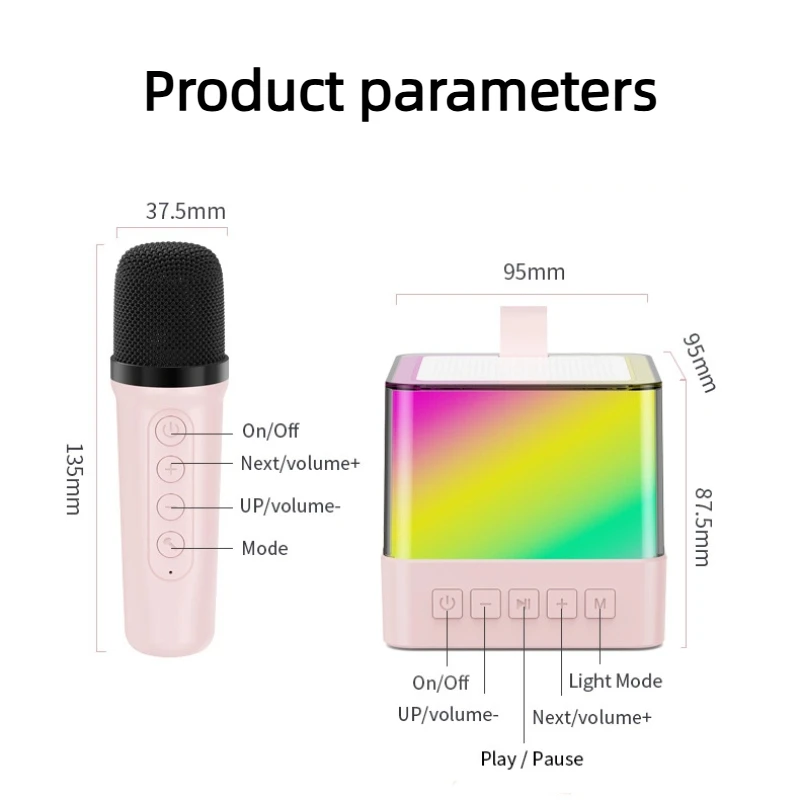 High Fidelity Multifunctional Caixa De Som Home Karaoke Colorful LEDambient Light Mini Portable Bluetooth Speaker Withmicrophone