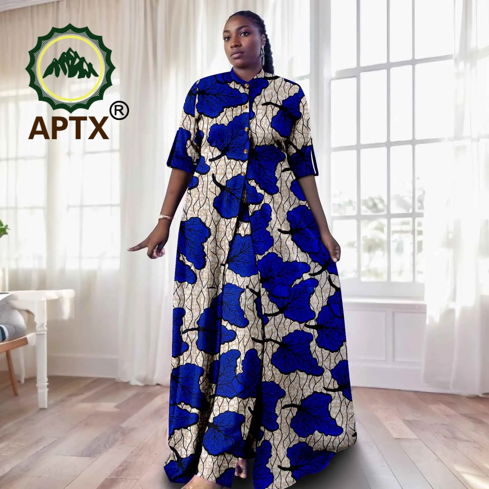 

African Outfit for Women Ankara Print Floort Length Dress and Short Sleeve Long Coat and Pants 2 Piece Set Dashiki Casual Suits