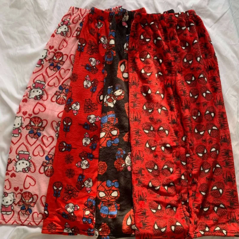 

Hello Kitty SpiderMan flannel Pajama Pants Loose Fit Sleepwear Cartoon Print Lounge Wear Home Nightwear Comfortable dormitory