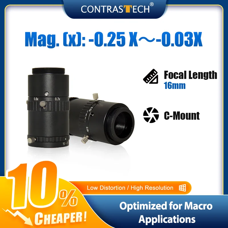 عدسة ماكرو دقيقة 1.1 بوصة 12 ميجابكسل F2.8 16 مم 25 مم Moritex Optics C-mount FA للفحص الآلي Contrastech
