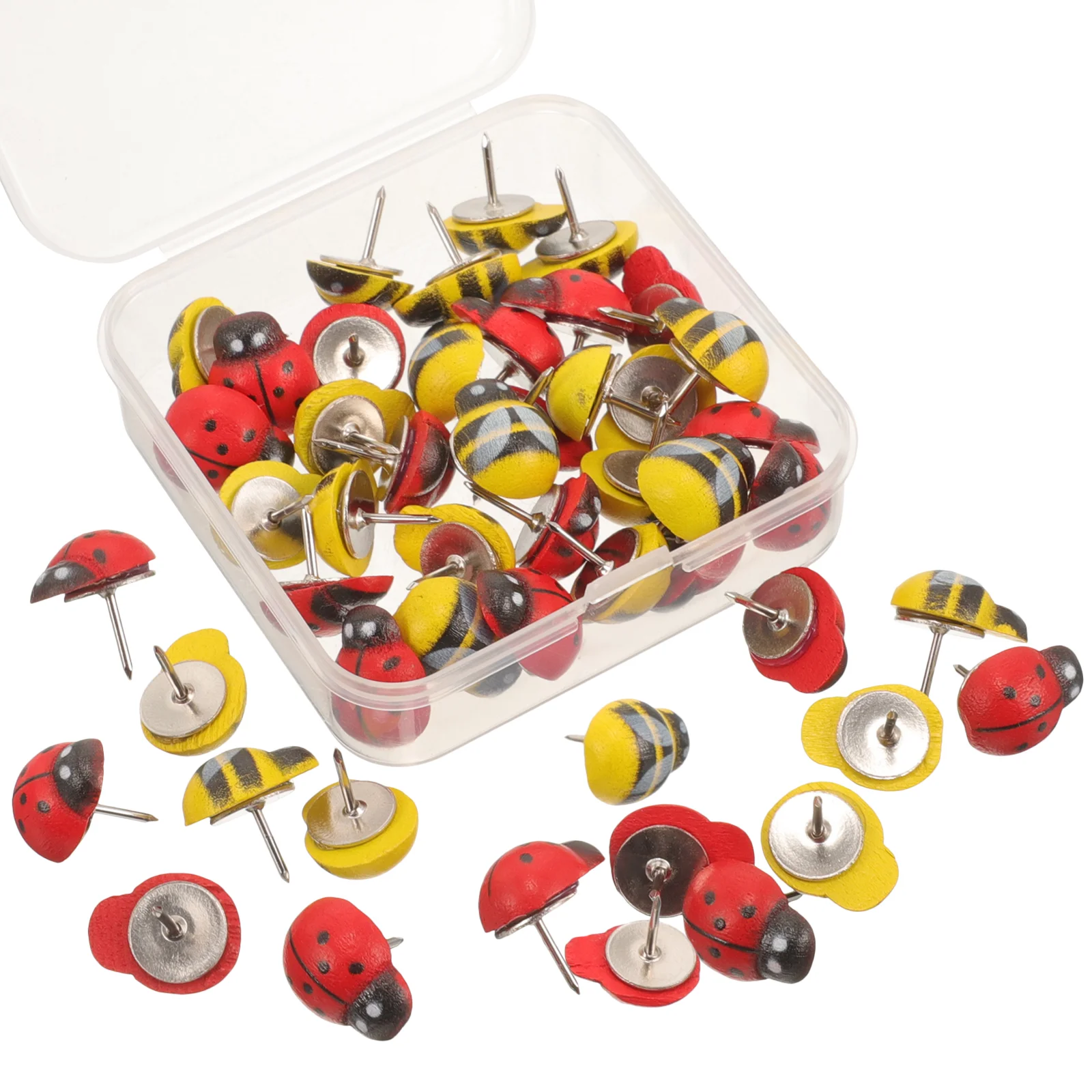 

Wood Animal Push Pins for Cork Boards: 50 Cute Bee and Ladybug Thumb Tacks for Wall Decor and DIY Crafts