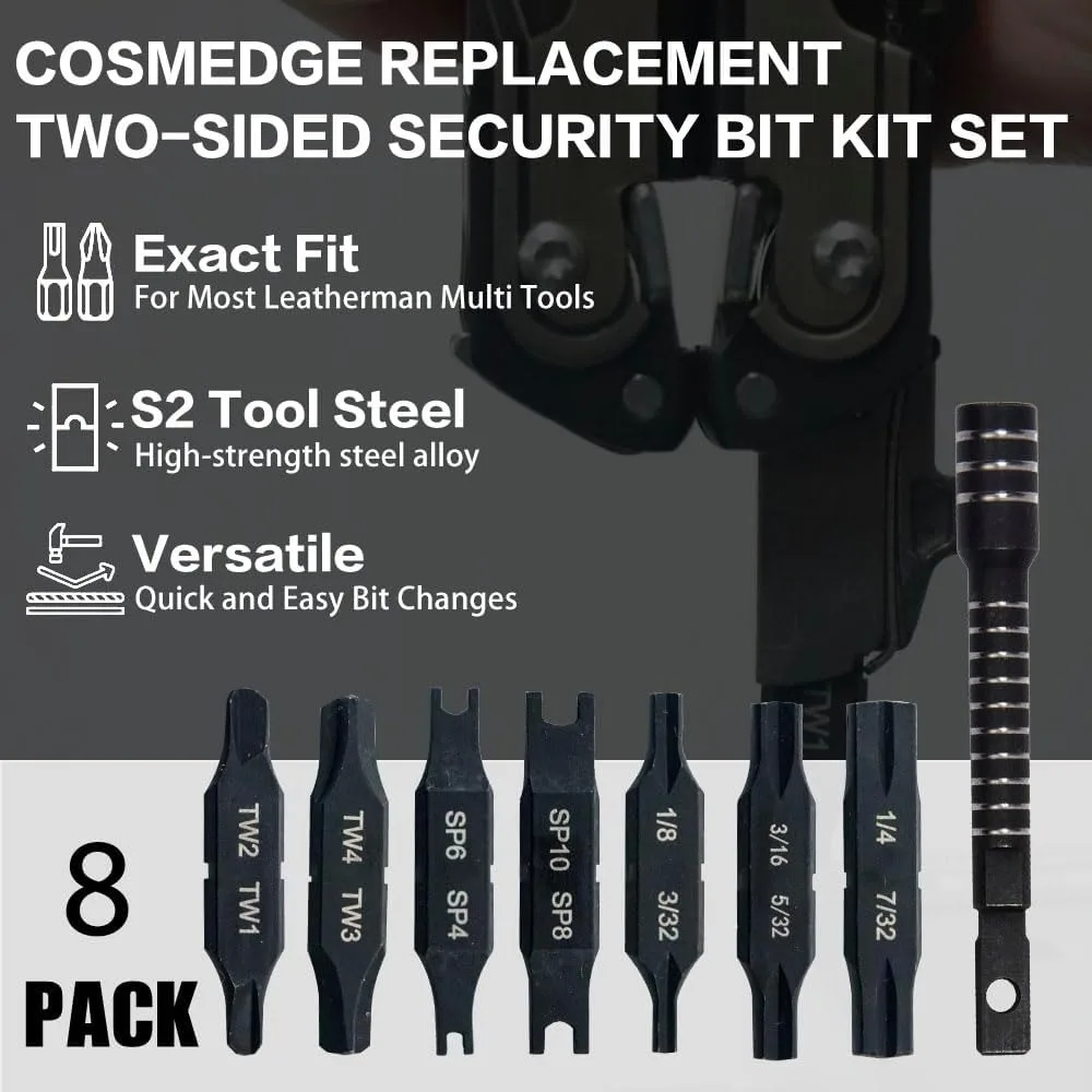 8PCS Security Bit Kit Set with Magnetic Extension Bit Holder for Leatherman,Double-Ended Flat Spanner TriWing Clutch Screwdriver