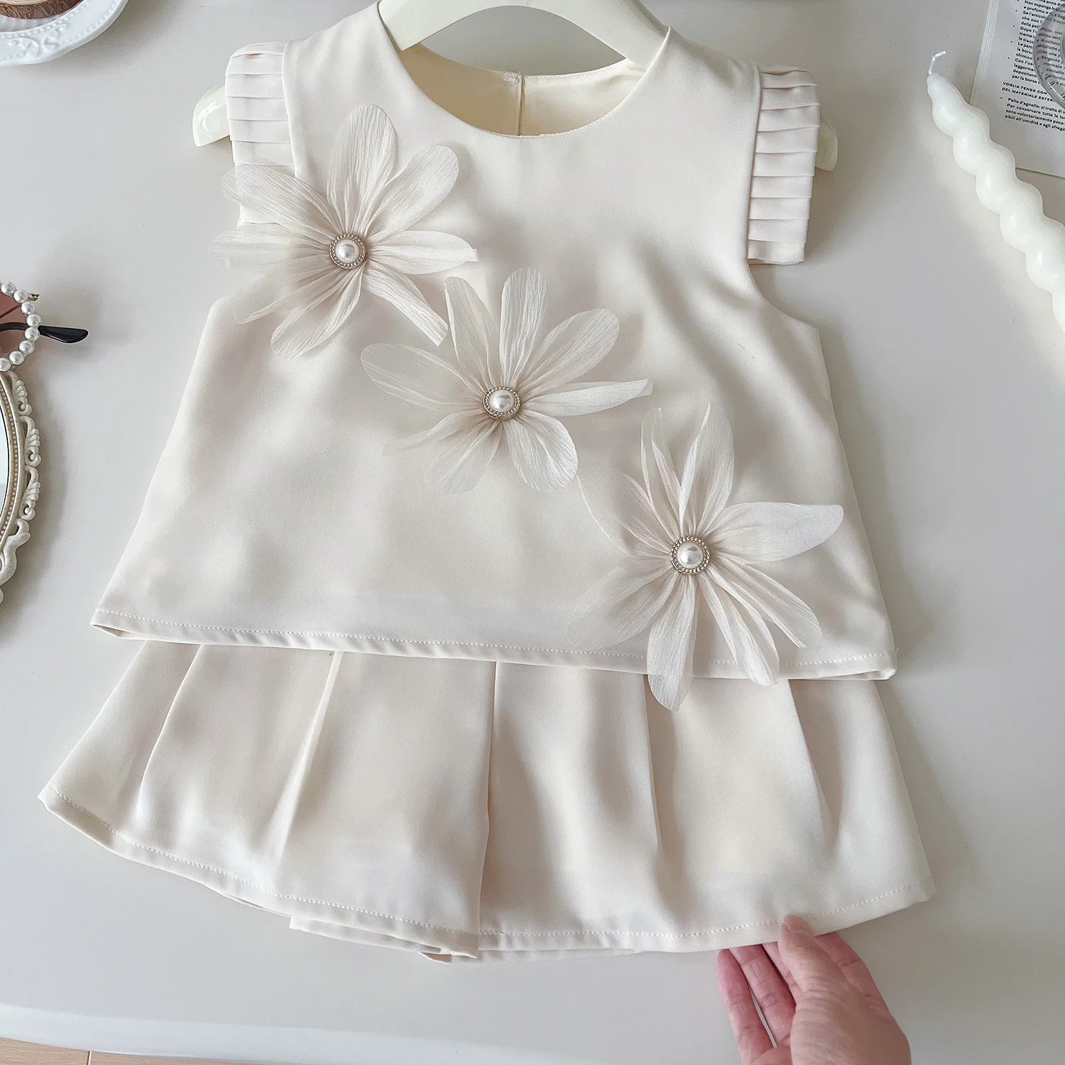 Verão coreano roupas infantis 2025 meninas flor manga curta colete topo + shorts calças conjunto bebê de duas peças roupas casuais conjunto 1-7y