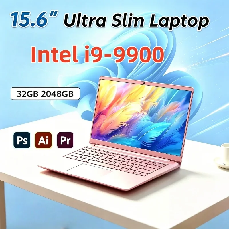 15.6 Inch Ultra Thin Laptop Intel Core I9-9900,32GB RAM 2TB, 5000mAh Long Lasting Battery Portable for Online Study Daily Office