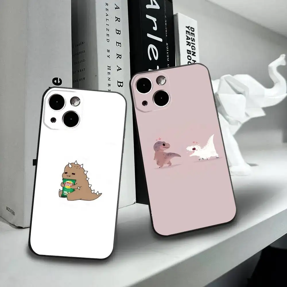 

Cute Animal Dinosaur Phone Case For iPhone16,15,14,13,12 Mini 11 Pro XR,X,XS,MAX 7,8 Plus Silicone Cover Soft Black