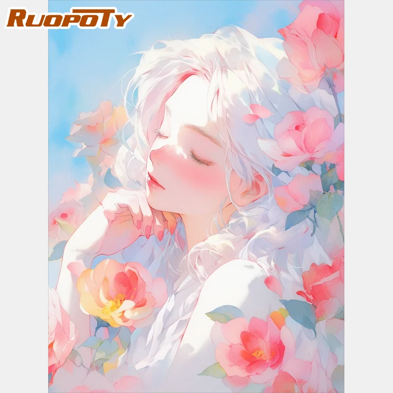 

RUOPOTY Paint By Number Anime Figure Picture Drawing On Canvas HandPainted Art Gift DIY Set Home Decors Paint Kit