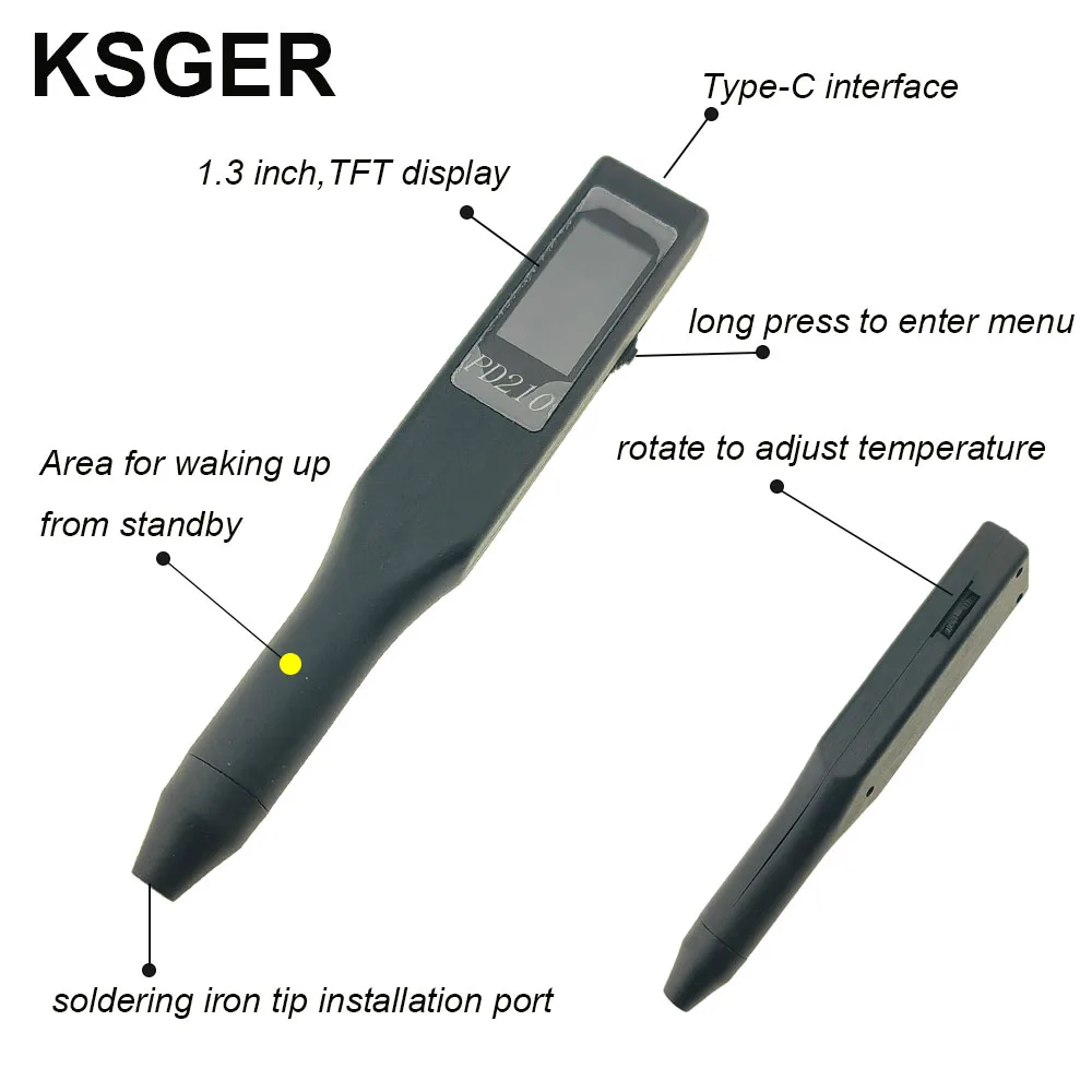 KSGER C210 Portable Soldering Station PD210 For JBC Iron Tips USB Welding 1.3 Inch TFT DIY Electric Tools Auto-Sleep 70W