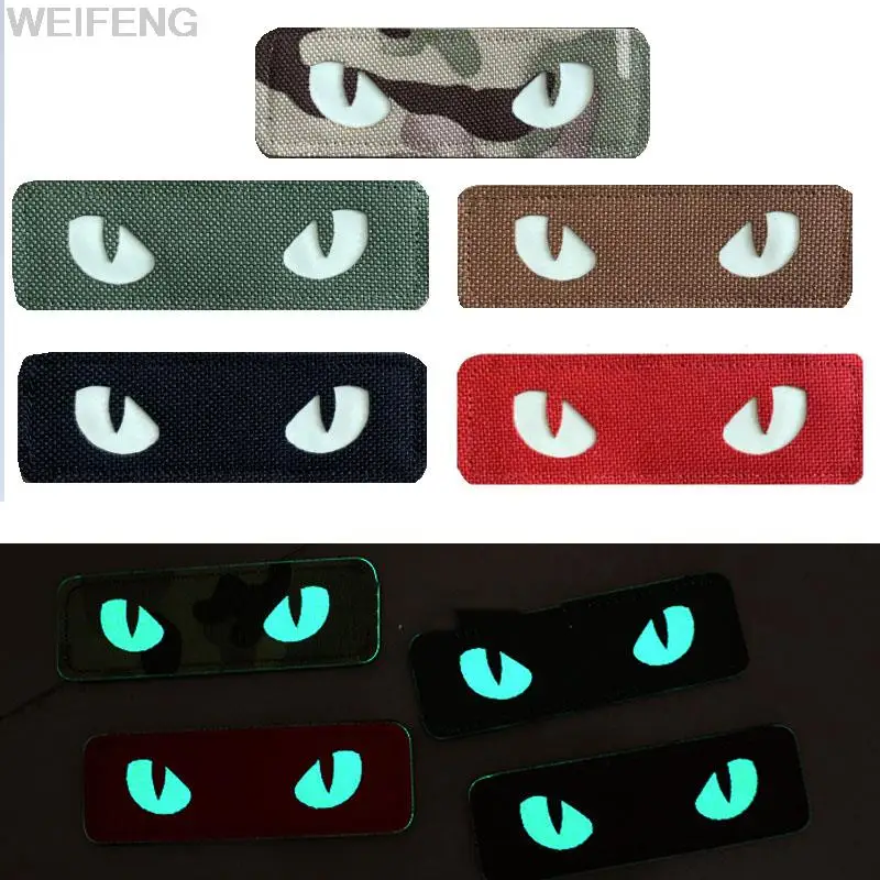 1/2PCS Cat Eyes Tactical Patch Military Combat Glow In Dark GITD Tag Applique Badge For Helmet Bag Jacket Uniform