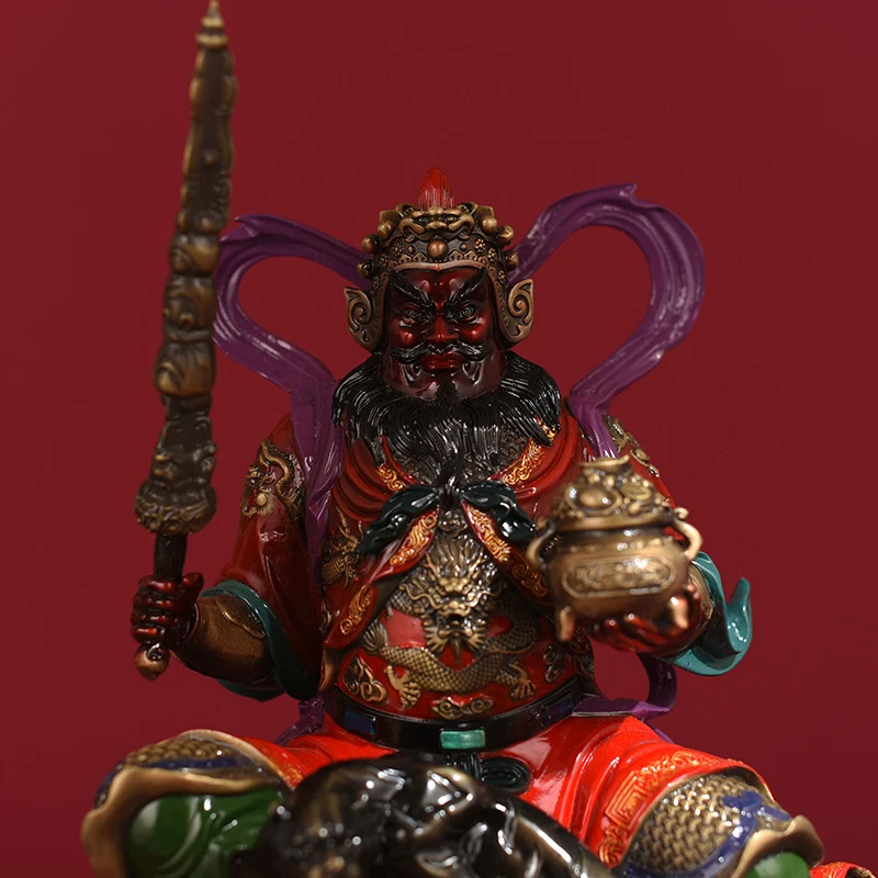 Copper of , God of Wealth, painted and riding a tiger, large-sized brass statue of Zhao Gongming, the Go