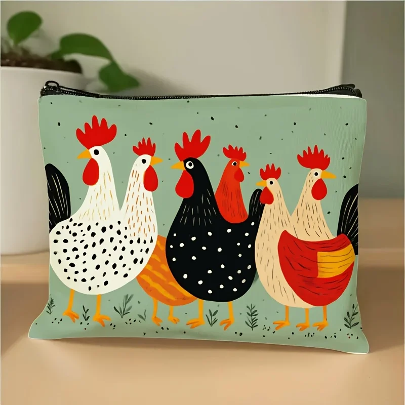 Tierische Kosmetiktasche mit Huhn-Design, Make-up-Tasche, Federmäppchen mit Reißverschluss, Kulturbeutel, Organizer, Münzgeldbörse, Damen-Aufbewahrungstaschen