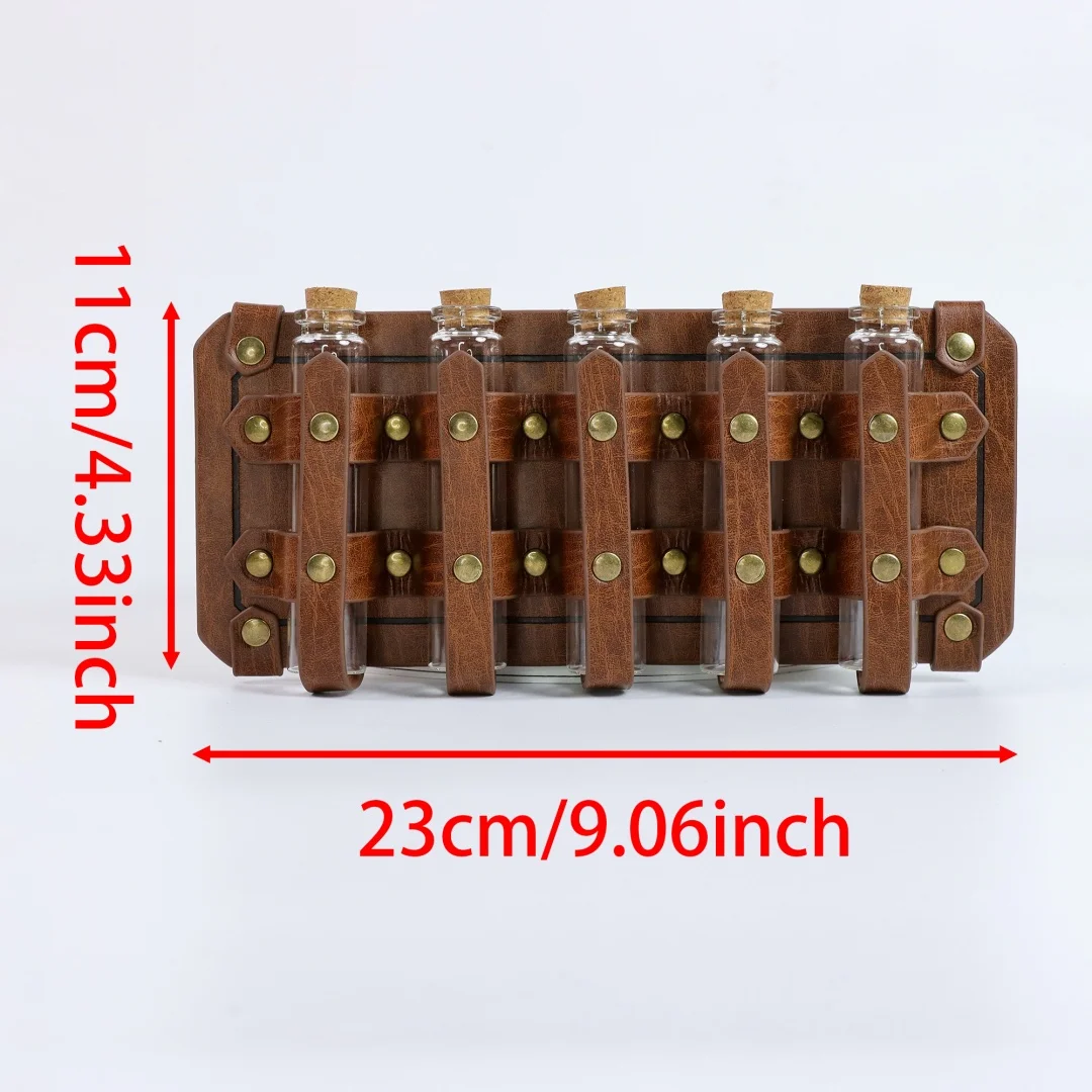 UYEE Medieval Leather Vial Holder Waist Sash, Alchemy Potion Bottle Carrier for LARP Viking Cosplay Belt