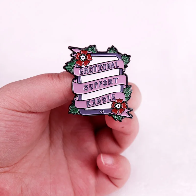 Emotional Support Kindle Badge Enamel Pin Book Lover Bookish Gifts Brooch Jewelry Backpack Decorate