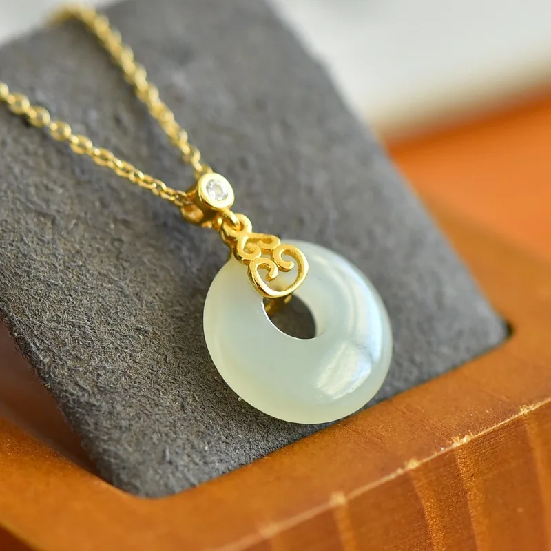 

Natural Inlaid White Jade Round Egg Surface Jade Pendant Women's Model