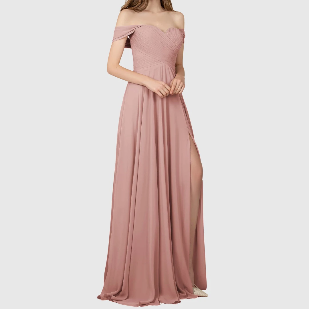 

Chiffon Off the Shoulder Bridesmaid Dresses Elegant Sweetheart Pleated Slit Backless Wedding Guest Dress Lace Up Marriage Gowns