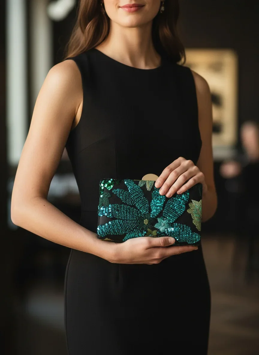 Dinner Women's Elegant Fashion Versatile Clutch Bag Sequined Dress Wedding Party Small Square Bag [Random Pattern]